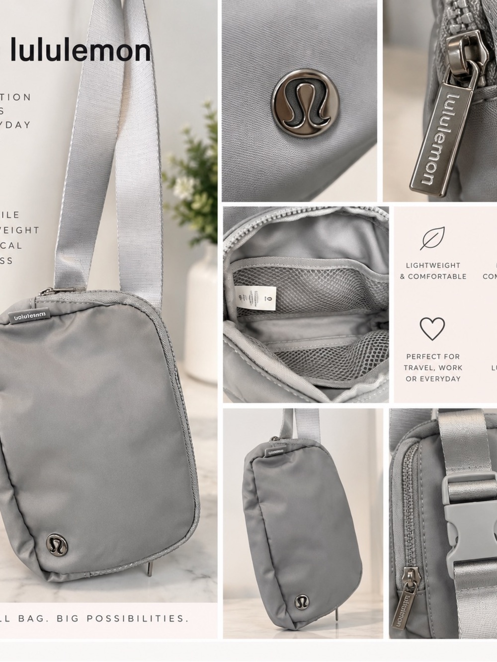 lululemon Gray Mini Crossbody Sling Bag O/S Nylon Travel Bag LU9AXZS